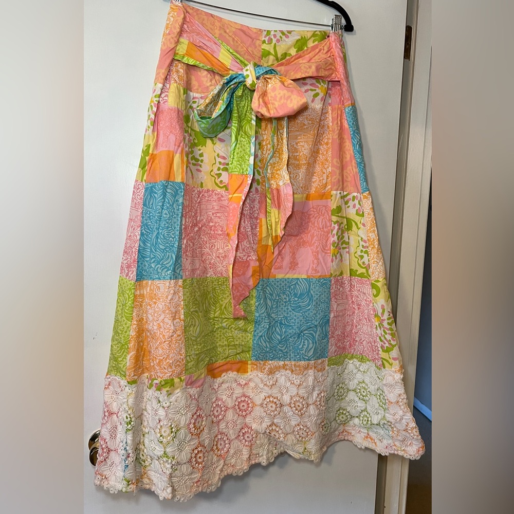 Lilly Pulitzer JUBILEE Sewn Patch Maxi Skirt Lace RARE Size 14 EUC Collectible